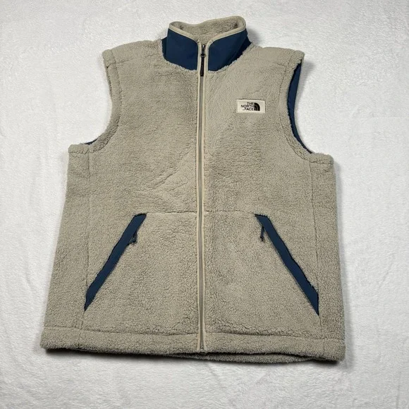The North Face Vest Mens Large Beige Sherpa Fleece Full Zip Outdoor Pockets - Picture 2 of 9
